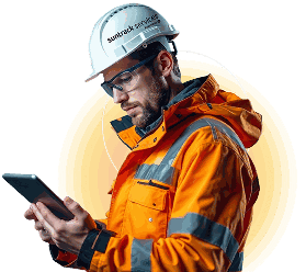 Técnico da Suntrack Services consultando um tablet em campo